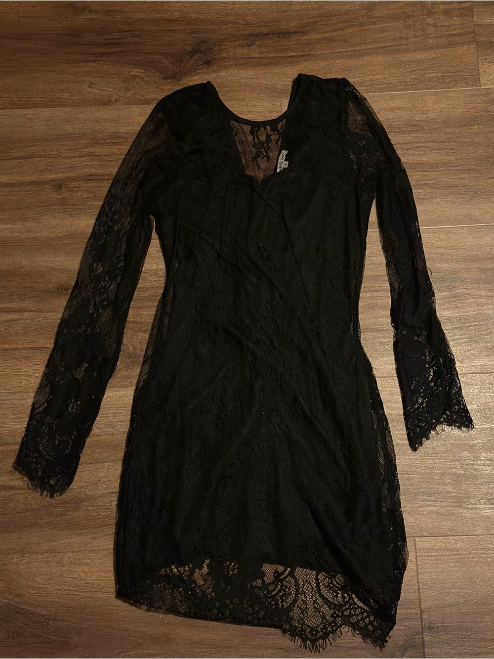 Charlotte Russe Black Long-Sleeve Lace Dress
